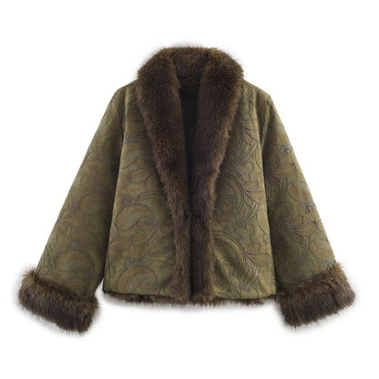 Gemusterte Brokat-Felljacke