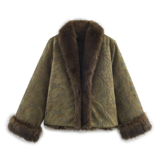 Gemusterte Brokat-Felljacke